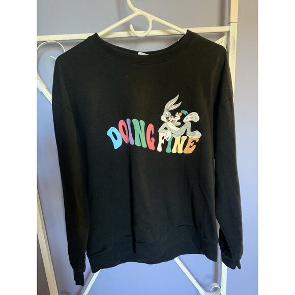 Women Looney Tunes Black Top Bugs Bunny Doing Fine Keep Going Positive Art XL - Picture 2 of 5